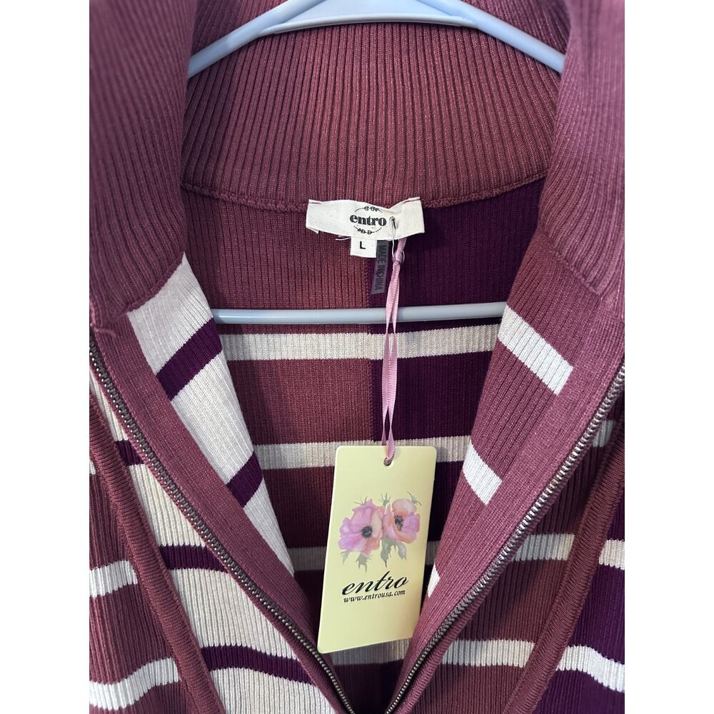 Entro Anthroplogie womens size large cropped vest half zip stripped pink red - Picture 4 of 6